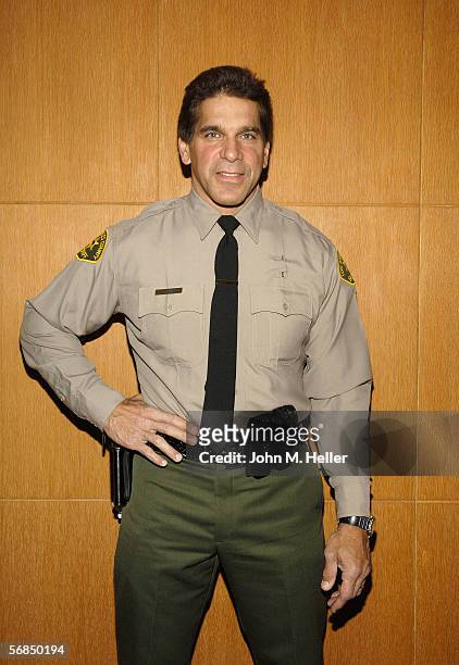 Lou Ferrigno, Actor & World Champion body builder posed for pictures before graduating ceremonies from the Los Angeles County Deputy Sheriff's...