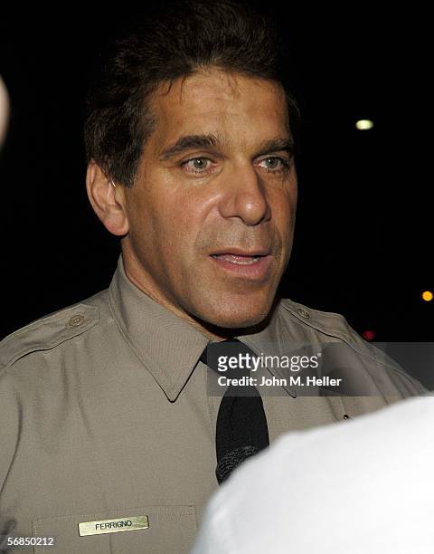 Lou Ferrigno, Actor & World Champion body builder graduated from the Los Angeles County Deputy Sheriff's Reserve Academy class talks with reporters...