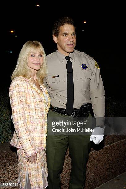 Carla Ferrigno and her husband Lou Ferrigno, newly sworn in Los Angeles County Reserve Deputy Sherrif, after the Actor and World Champion body...