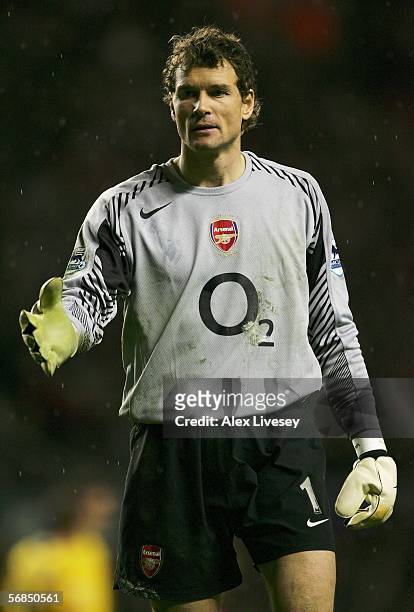 Jens Lehmann the Arsenal Goal Keeper looks on during the Barclays Premiership match between Liverpool and Arsenal at Anfield on February 14, 2006 in...