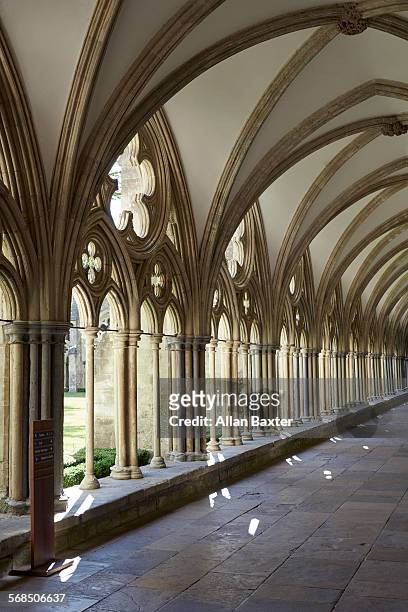 cloister walk of salisbury cathedral - cloister stock pictures, royalty-free photos & images