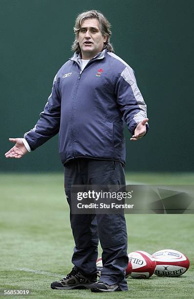 Wales caretaker coach Scott Johnson directs his players during Wales training this morning at The Vale of Glamorgan, on February 15, 2006 in Cardiff,...