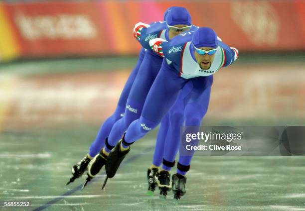 Ippolito Sanfratello of Italy skates in the mens speed skating team pursuit during Day 5 of the Turin 2006 Winter Olympic Games on February 15, 2006...