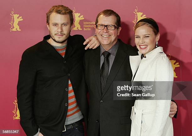 Heath Ledger, director Neil Armfield and Abbie Cornish attend the photocall for "Candy" as part of the 56th Berlin International Film Festival on...