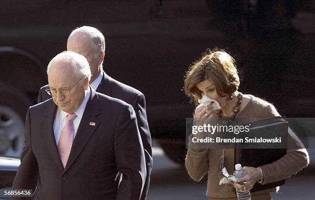 Vice President Dick Cheney walks with Mary Matalin from the Eisenhower Executive Office Building to the White House February 15, 2006 in Washington,...