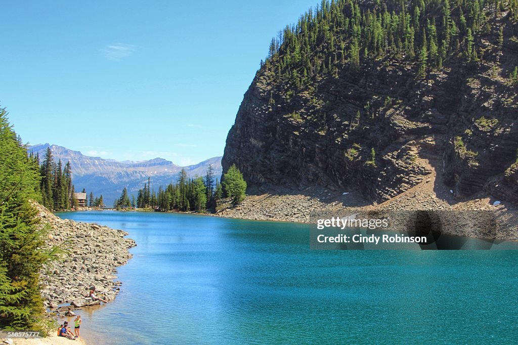 Lake Agnes amid the Canadian Rocky Mountains.