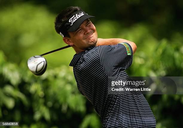 Iain Steel of Malaysia tees off on the sixth hole during the first round of the Maybank Malaysian Open 2006 at Kuala Lumpur Golf and Country Club on...