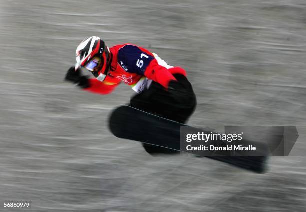 Radoslav Zidek of Slovakia competes in the Mens Snowboard Cross Qualifying on Day 6 of the 2006 Turin Winter Olympic Games on February 16, 2006 in...