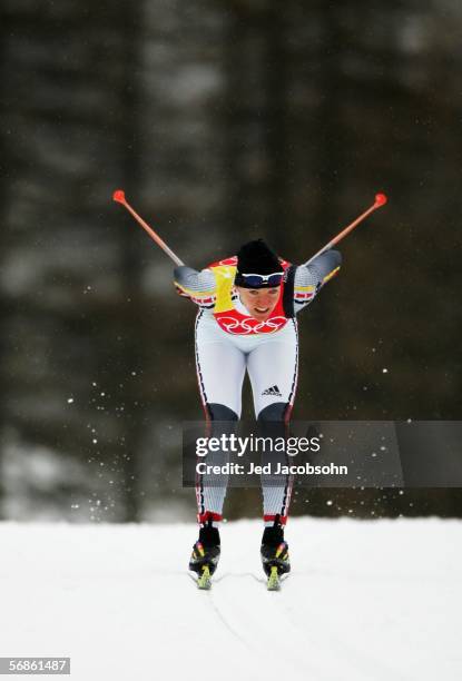 Viola Bauer of Germany competes in the Womens Cross Country Skiing 10km Interval Start Final on Day 6 of the 2006 Turin Winter Olympic Games on...