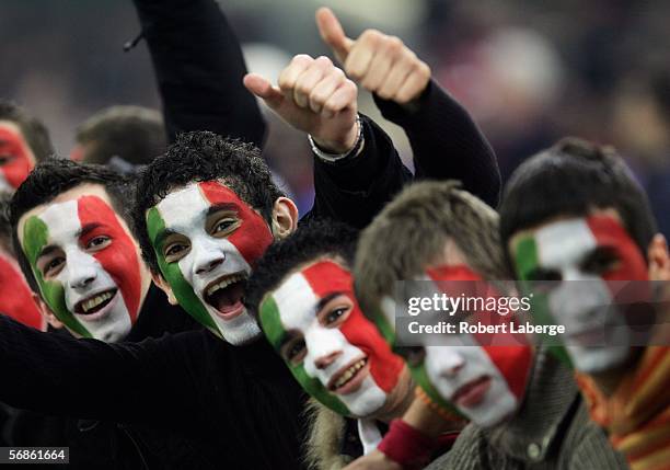 Italian fans watch the game during the men's ice hockey Preliminary Round Group A match between Finland and Italy during Day 6 of the Turin 2006...