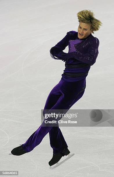 Kristoffer Berntsson of Sweden competes in the Men's Free Skate Program Final during Day 6 of the Turin 2006 Winter Olympic Games on February 16,...