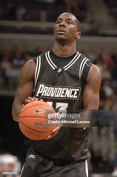 Weyinmi Efejuku of the Providence Friars takes a foul shot during the game against the Georgetown Hoyas on January 5, 2006 at MCI Center in...