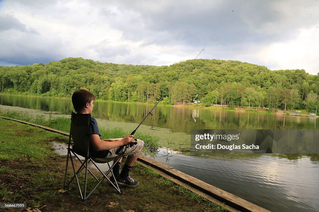 Fishing at the rural lake