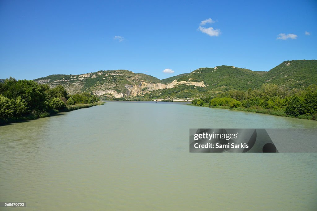 Drome river confluence with Rhone river