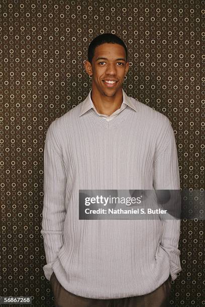 Channing Frye of the New York Knicks poses for a portrait prior to the 2006 NBA All-Star Media Availability on February 16, 2005 at The Hilton...