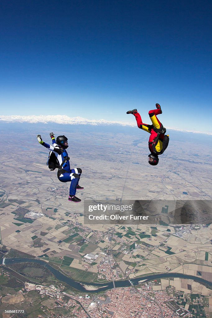 Skydive team playing in the sky together