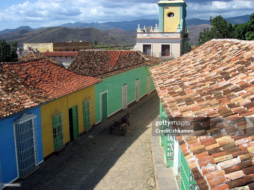 Colorful buildings and church, Trinidad, Cuba