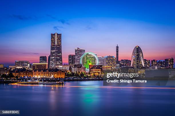 yokohama port in twilight - yokohama bildbanksfoton och bilder