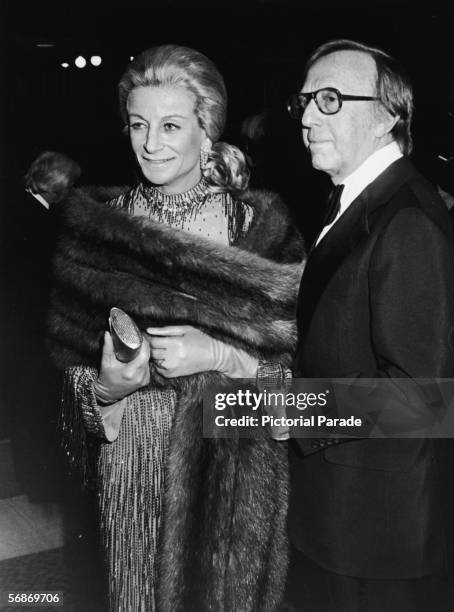 American film producer Ray Stark and his wife Frances Brice attend the premiere of his film 'Funny Lady' which is a biography of his mother-in-law...