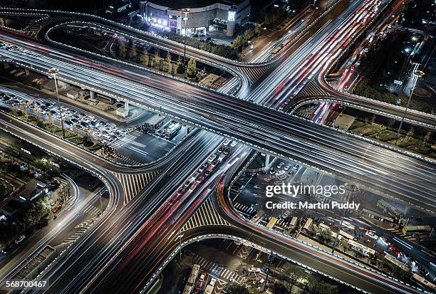 beijing,aerial view of busy road intersection - demographic overview stockfoto's en -beelden