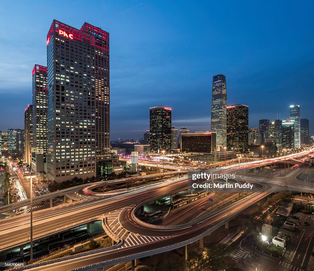 Beijing skyline and financial district at dusk