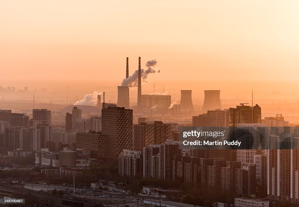 Beijing, factory with smoke coming out of chimneys
