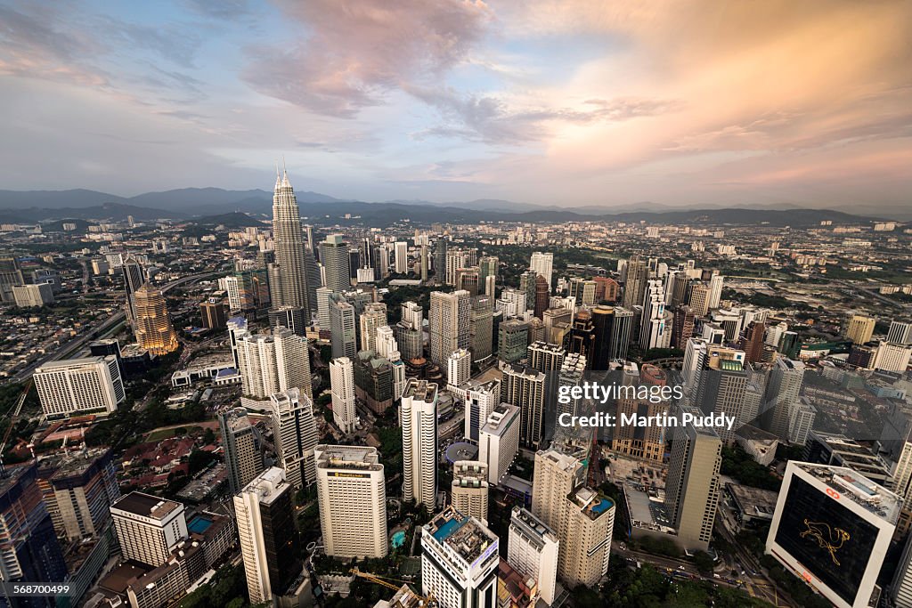 Kuala Lumpur skyline at dusk, elevated view