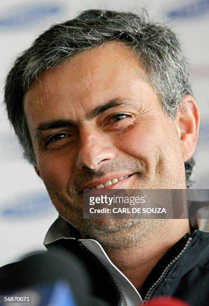 United Kingdom: Chelsea football club manager Jose Mourinho addresses a press conference at the team's training grounds in Cobham, in Surrey, 17...