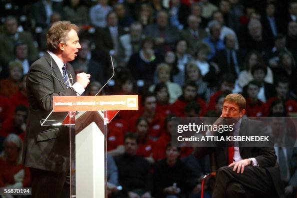 British Prime Minister Tony Blair gestures during as he gives a... News