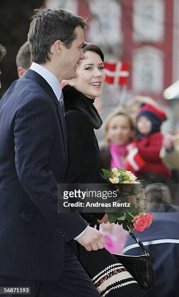 Denmark's Crown Princess Mary and Crown Prince Frederik arrive at the Kunsthalle museum on February 17, 2006 in Hamburg, northern Germany. The royal...