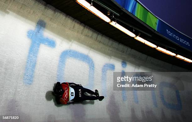 Kevin Ellis of the United States competes in the Mens Skeleton Single Final on Day 7 of the 2006 Turin Winter Olympic Games on February 17, 2006 in...