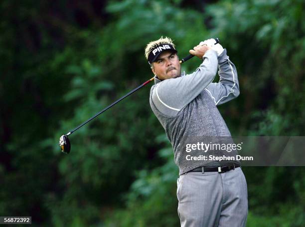 Daniel Chopra of Sweden hits his tee shot on the 12th hole during the second round of the Nissan Open on February 17, 2006 at the Riviera Country...