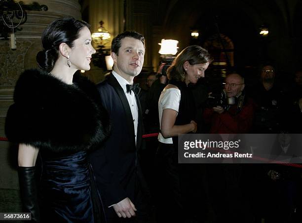 Denmark's Crown Prince Frederik and his wife Crown Princess Mary arrive at the Mattiae feast on February 17, 2006 in Hamburg, northern Germany. The...