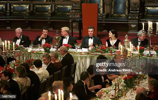 View of first table with former German Chancellor Helmut Schmidt, Denmark's Crown Prince Frederik, Hamburg's mayor Ole von Beust, Michael Frenzel and...