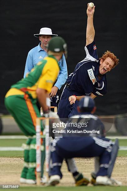 Andrew McDonald for the Bushrangers bowls to Michael Di Venuto of the Tigers during the ING Cup cricket match between the Victorian Bushrangers and...