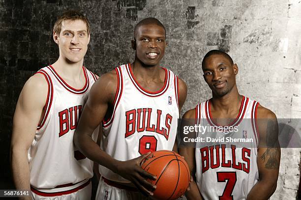 Andres Nocioni, Luol Deng and Ben Gordon of the Chicago Bulls pose during the Sophomore/Rookie Portraits prior to T-Mobile Rookie Challenge on...
