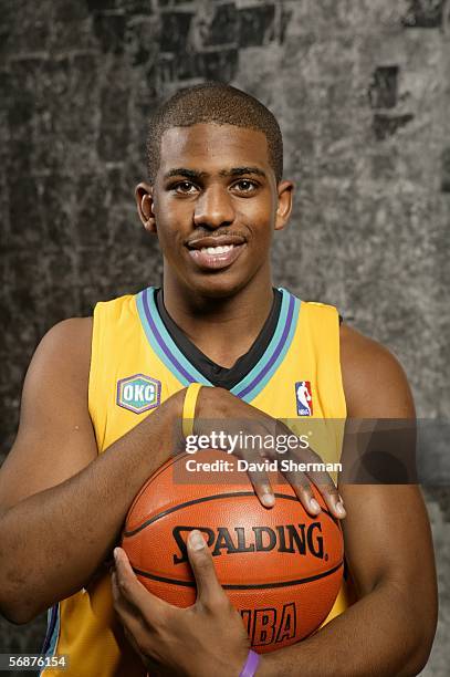 Chris Paul of the New Orleans Hornets poses during the Sophomore/Rookie Portraits prior to T-Mobile Rookie Challenge on February 17, 2006 at the...