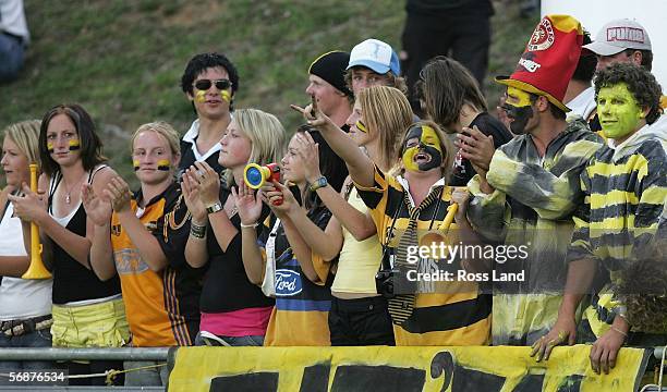 Taranaki fans during the Round 2 Super 14 rugby match between the Hurricanes and the Western Force played at Yarrow Stadium on February 18, 2006 in...