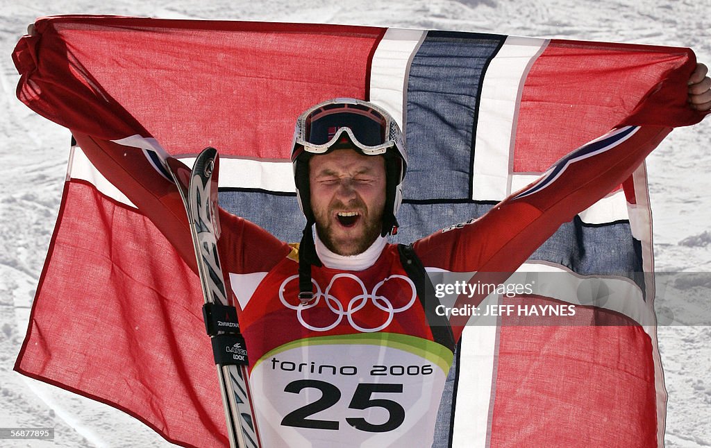 Kjetil Andre Aamodt from Norway celebrat