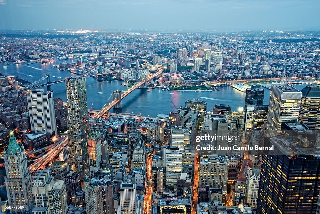 Panoramic of Manhattan and the Brooklyn Bridge