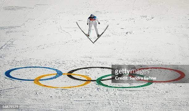 Ondrej Vaculik of the Czech Republic competes in the Large Hill Individual Ski Jumping Final on Day 8 of the 2006 Turin Winter Olympic Games on...