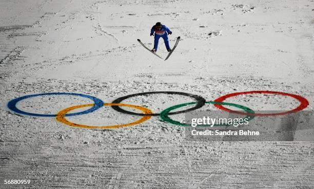 Andreas Widhoelzl of Austria competes in the Large Hill Individual Ski Jumping Final on Day 8 of the 2006 Turin Winter Olympic Games on February 18,...