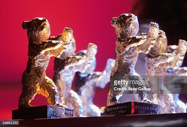 The trophies are seen at the Golden Bear Award Gala as part of the 56th Berlin International Film Festival on February 18, 2006 in Berlin, Germany.