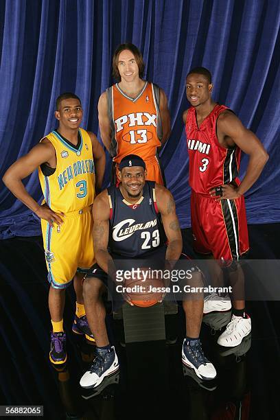 Chris Paul of the New Orleans/Oklahoma City Hornets, LeBron James of the Cleveland Cavaliers, Steve Nash of the Phoenix Suns and Dwyane Wade of the...
