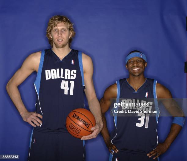 Dirk Nowitzki and Jason Terry of the Dallas Mavericks pose for a Footlocker Three-Point Shootout Portrait at the 2006 NBA All-Star Weekend February...