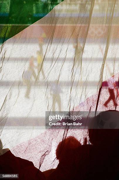 Italian fans cheer on their team during a match against Finland during a preliminary round of men's curling on Day 9 of the Turin 2006 Winter Olympic...