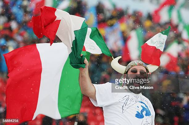 Italian fan comes out to support his national team in the Mens Cross Country Skiing 4x10km Relay Final on Day 9 of the 2006 Turin Winter Olympic...