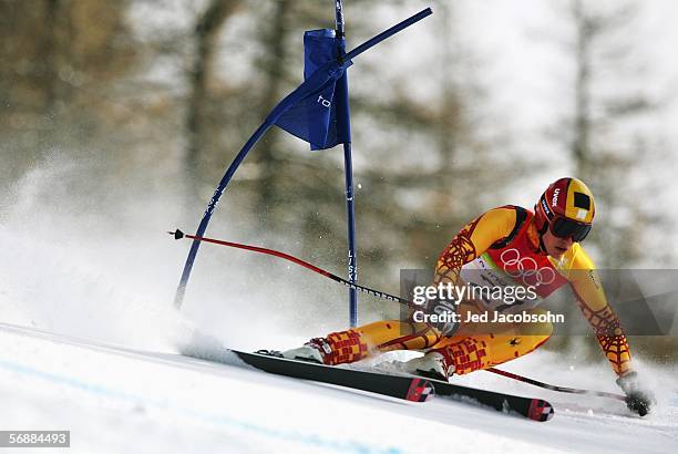 Eric Guay of Canada competes in the Mens Super-G Alpine Skiing Final on Day 8 of the 2006 Turin Winter Olympic Games on February 18, 2006 in...
