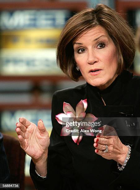 Mary Matalin, former Counselor to U.S. Vice President Dick Cheney, speaks on Cheney's hunting accident during a taping of "Meet the Press" at the NBC...