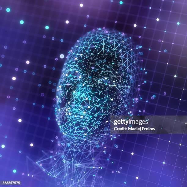 ilustrações, clipart, desenhos animados e ícones de computer representation of human face - biometrics